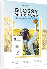 Glossy Photo Paper 8.5x11 Inch, Goefun Inkjet Printer Paper 100 Sheet, 200GSM Thick Photo Paper for Dye Ink