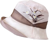 Embroidered Silk Fisherman's Hat Women's Summer Sunscreen Silk Hat Front Roll Sun Hat (Color : D, Si