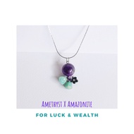 Necklace With Genuine Stone Pendant Amethyst + Amazonite Necklace(For Success Wealth and Luck)