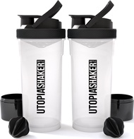 Utopia Home Shaker Bottle 2 Pack - 24 Ounce Plastic Protein or Cocktail Shaker Bottle for Pre & Post
