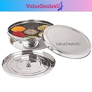 [Made in India] Stainless Steel Masala Dabba 7 Container 1 Spoon Spice Jar Canister With Inner Cover