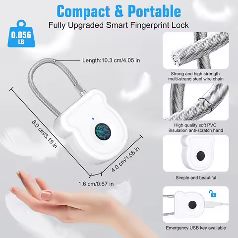 2025 NEW Keyless USB Charging Fingerprint Lock Smart Padlock Door Lock 0.2sec Unlock Portable Anti-t