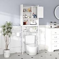 AWQM Over The Toilet Storage Cabinet, Bathroom Cabinet Organizer with Adjustable Shelf, Freestanding Space Saver Toilet Stands with Door, Paper Hook, Multifunctional Bathroom Toilet Rack, White