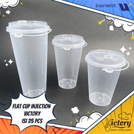 VICTORY Injection Flat Cup with Connecting Lid Plastic Cup/ 14 oz 16 oz 24 oz Contents 25 pcs
