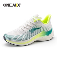 ONEMIX 2024 Marathon Men Running Shoes Green Breathable Mesh Carbon Fibre Plate Women Sneakers Lace 