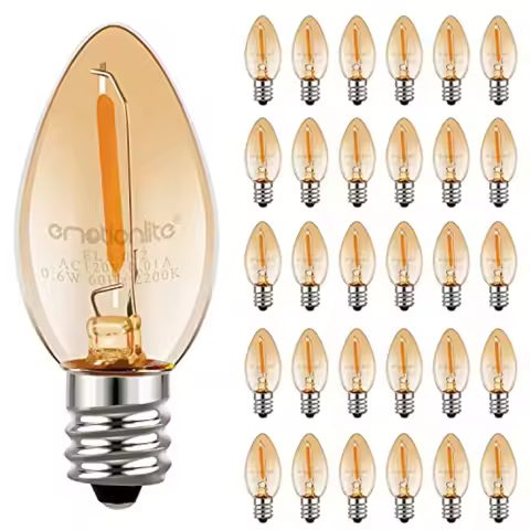 Night Light Bulbs, Amber LED C7 Bulb, 4W-7W Equivalent, E12 Candelabra Base, Salt Lamp and Nightligh