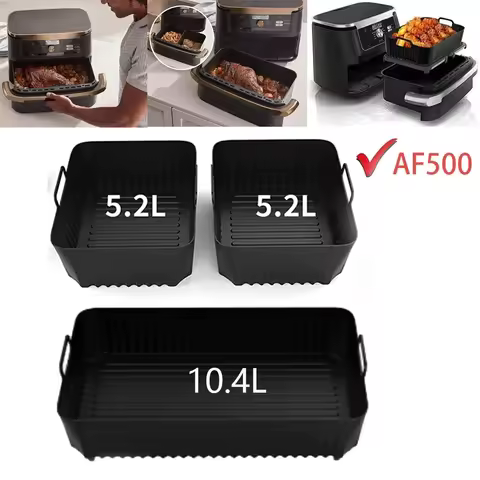 Air Fryer Basket Tray for Ninja AF500, Reusable Non-Stick Silicone Baking Pan & Oven Safe Toaster Ra
