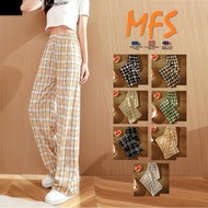MFS CASUAL PANTS WOMEN Black Plaid Thin Casual Loose Straight Pants High Waist Wide Leg Pants seluar