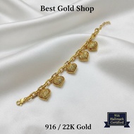 22k / 916 Gold Golden Heart Charm Bracelet