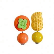 1 Pair 2pcs Chinese Style Auspicious Meaning Resin Earrings, Asymmetric Persimmon Flower & Beaded De