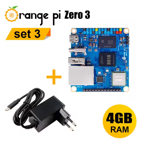 Orange Pi Zero3 4G + 5V3A Type C Power Supply Allwinner H618 64bit USB2.0 WiFi5 BT5.0 Gigabit Port S