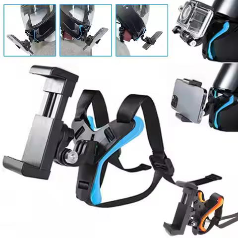 New Motorcycle Helmet Chin Strap Mount Holder With Phone Clip For GoPro 11 10 9 Action Camera Full F