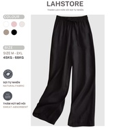 LAHSTORE straight-leg pants in linen with elastic waistband and waistband QD07 (Black)