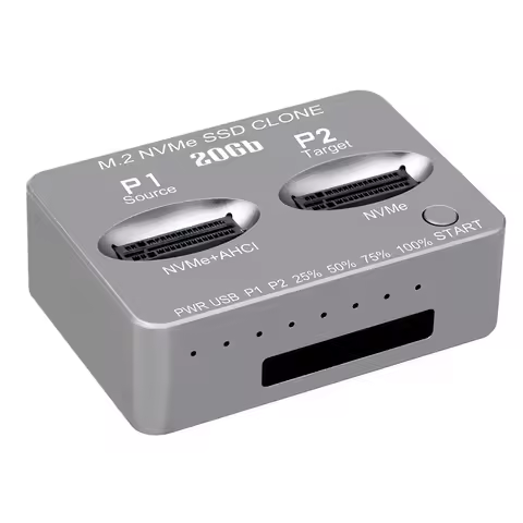 Dual-Bay NVME Docking Station Gen2X 20Gbps M.2 NVME SSD Clone USB3.2 Type C External Hard Disk Box M