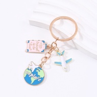 Cartoon Earth Plane Luggage Explore Enamel Keychain For Friendship Gift Handmade Jewelry