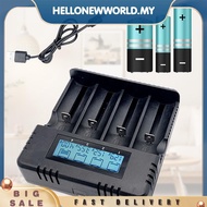 [hellonewworld.my] 4 Slots 18650 Battery Charger USB LCD Smart Charger for 26500 AA AAA Battery