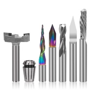 LUNYEE 1/4" Shank CNC Router Bits Essential Kit Includes 1/4" ER11 High Precision Collet V-bit End M