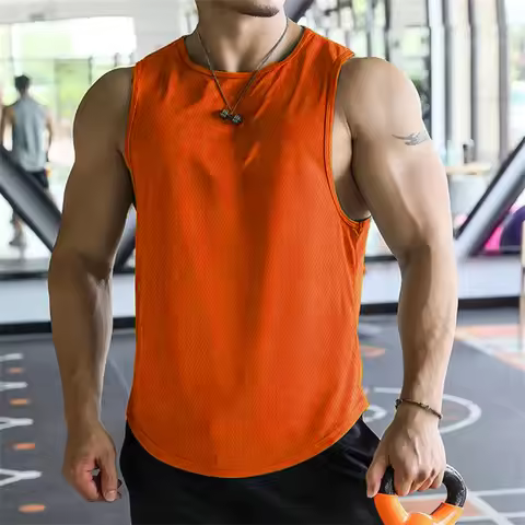 2024 new Men Tank Tops Sleeveless Shirt Polyester Mesh Material Quick Dry Breathable Men Workout Fit