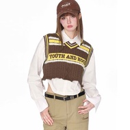 棕色毛衣背心 女裝無袖馬甲 學院複古上衣