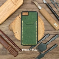 【iPhone咭位手機殼】綠色磨砂牛皮/防摔全包覆/悠遊卡套