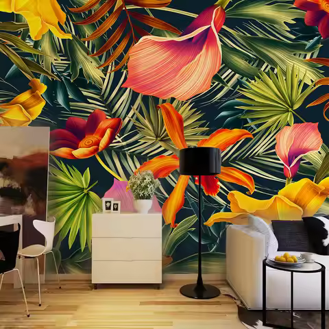Southeast Asian Style Tropical Rain Forest Colorful Leafs 3D Mural Wallpaper Restaurant Clubs KTV Ba