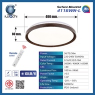 IWACHI โคมติดเพดาน LED 72W กว้าง49CM เปลี่ยนได้ 3แสง ขาว วอร์ม 4000K วัสดุอลูมิเนียม+PC แถมรีโมท