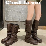 Sheepskin Retro Wasteland Inspired Belt Buckle Boots - CYD0