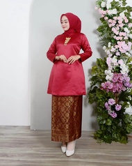 STELAN TUNIK KURUNG BASIBA FREE KERUDUNG BAHAN SATIN BRIDAL COMBINASI ROK BATIK SONGKET-SET TUNIK BA