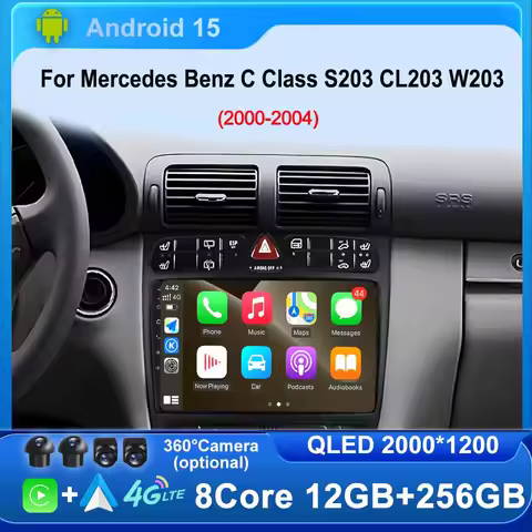 Car Radio Android 15 For Mercedes Benz C Class S203 CL203 W203 2000-2004 Wireless Carplay 4G Navigat