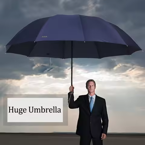 152CM Top-quality Umbrella Men Rain Woman Windproof Large Paraguas Male Women Sun 3 floding Big Umbr