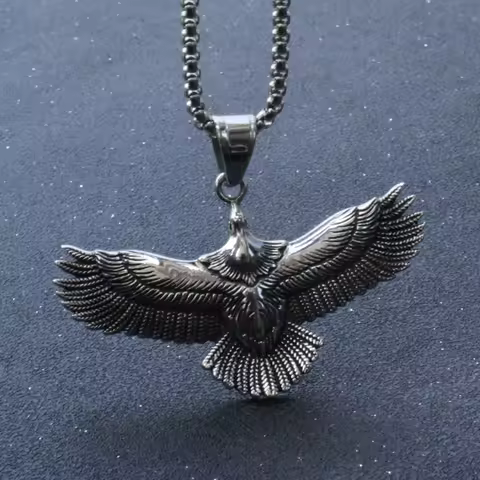 Hip Hop Rock Flying Eagle Pendant Necklae For Women Men Vintage Silver Color Stainless Steel Chain P