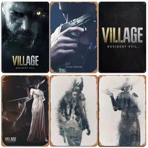Game Signs Wall Art Retro R-Resident Evil Village Posters Room Decoration Vintage Metal Tin Sign for