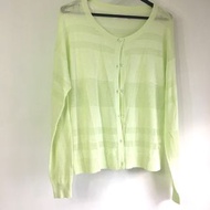 全場$25！螢光綠色鏤空薄長袖外套 冷氣外套 女裝 淺綠色針織開衫