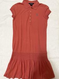 【低價出清】二手(女童)印度尼西亞製 Polo Ralph Lauren蜜橘色繡馬POLO洋裝-12~14Y