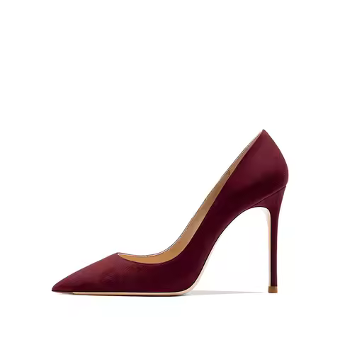 HLTINO Women Flock Pumps 4.0Inch/10cm Wine Red Spring Shoes Shallow High Heels 8cm for Autumn claret