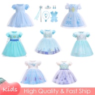 Elsa Frozen Cinderella Princess Dress For Kids Girl Short Sleeve Blue Dresses Baby Casual Outfits Halloween Christmas Set