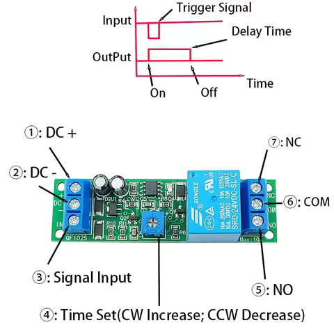 Adjustable Delay Monostable Trigger Relay Module 3V-24V DC 10s-60s/10min Timer Switch for Arduino/Ro