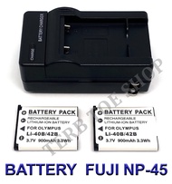 FNP45 \ NP-45 \ NP-45A \ NP-45S แบตเตอรี่ \ แท่นชาร์จ \ แบตเตอรี่พร้อมแท่นชาร์จสำหรับกล้องฟูจิ Battery \ Charger \ Battery and Charger For Fujifilm FinePix J10,J20,J30,J40,XP10,XP20,XP30,J110,J120,J150,J210,J250,JV300,JV500,JX660,JX680,Instax mini90