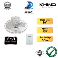 Khind 16" 360 Degrees Rotation Auto Fan 3 Speed Low Noise Oscillating Fan Kipas Auto Ceiling 16 Inch