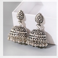 2020 Ethnic Style Silver Color Big Bells Stud Earrings Gold Flower Gold Flower Hollow Alloy Earrings Deepavali