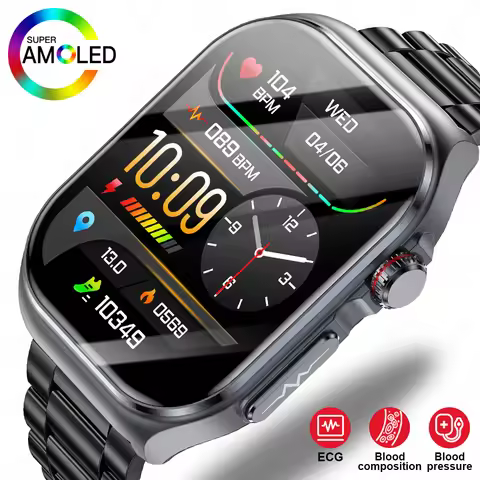 LIGE AMOLED Smart Watch ET585 Men ECG Blood Compositoin Health Monitoring Bluetooth Call Women Sport