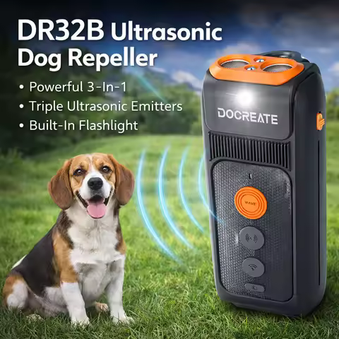 DOCREATE DR32B 3-in-1 Dog Repellent Ultrasonic Anti-Bark Trainer 25KHz 10M Range 900mAh USB-C Rechar