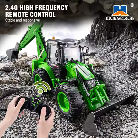 Huina 1579 RC Excavator 1/14 2.4G 9CH Remote Control Cars Trucks Backhoe Loader Light Sound Construc