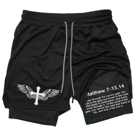 Men's High-Performance Shorts - Sport Casual Fitness Printed Bible Training Running Shorts - Mesh 2-