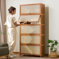 Rattan Door Cabinet Wooden Display Furniture for Home Storage Cabinet Large Capacity Book Shelf
