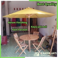 Set Meja Payung Taman cafe Outdoor Tenda Payung Cafe Kayu Jati 4 Kursi Lipat Jati