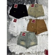 {Sponge QQQ01} Women's Jean Shorts, high-waisted stretch jeans, 3 buttons, front flap pockets, hacke