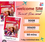 welcome SIM " ซิมเน็ตทรูมูฟ เน็ตความเร็ว 15 Mbps 30 GB (FUP 1 Mbps) นาน 7 วัน โทรทุกค่าย 50 นาที สำหรับนักท่องเที่ยวมาเที่ยวในประเทศไทย แถมเข็มจิ้มซิม