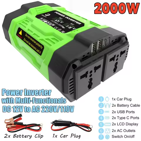 2000W Inverter 12v to 220V/110v solar inverter portable car charger converter car power inverter, fo