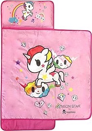 Tokidoki Neonstar Unicorno Rainbow Nap Mat - Built-in Pillow and Blanket Featuring Unicorno - Super Soft Microfiber Kids'/Toddler/Children's Bedding, Ages 3-5 (Official Tokidoki Product)